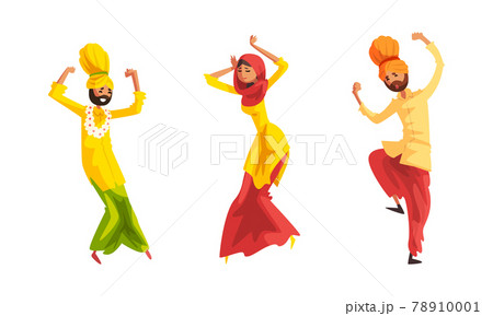 Male and Female Dancers in Traditional Indian Clothes Performing Folk Dance Set Cartoon Vector Illustration Male and Female Dancers in Traditional Indian Clothes Performing Folk Dance Set Cartoon Vector Illustration 78910001