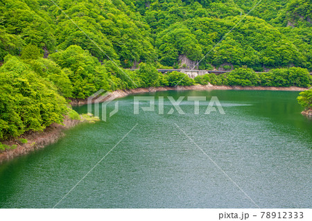 海尻橋から見た風景　五十里湖に架かる橋　五十里湖周辺の景色　日光市　　　　　 78912333