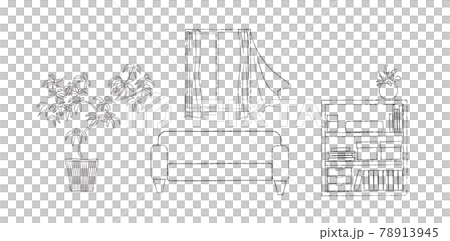 Illustration of a room with a sofa Monochrome drawing 78913945