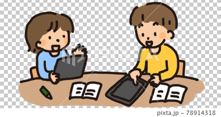 タブレット学習をする児童のイラスト素材