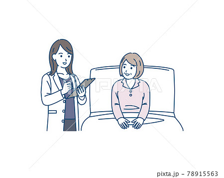 入院する年配の女性と医者　シニア　高齢者　患者　説明　イラスト素材 78915563