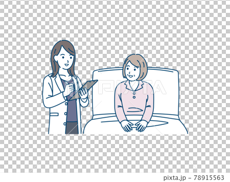 入院する年配の女性と医者　シニア　高齢者　患者　説明　イラスト素材 78915563