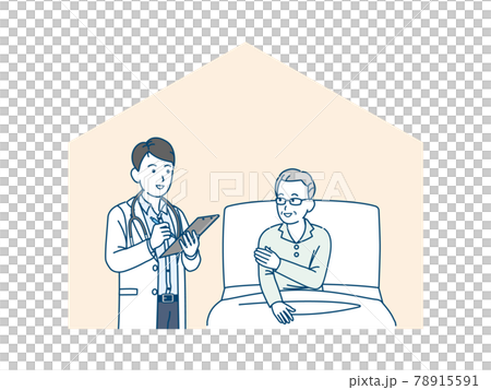 Home visit doctor and elderly man senior elderly illustration material 78915591