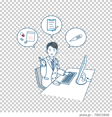 Doctor using a personal computer Online medical examination Explanation Illustration material Doctor using a personal computer Online medical examination Explanation Illustration material 78915600