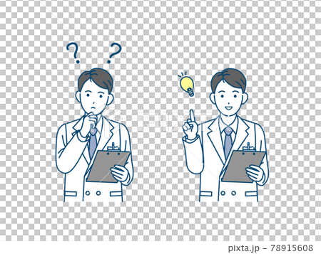 醫生，科學家，穿白大褂的男人，思考，質疑，想法，姿勢，插圖素材 78915608