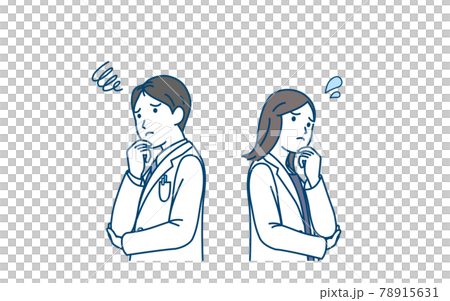 Doctor, female doctor, men and women in white coats, troubled poses, illustration material 78915631