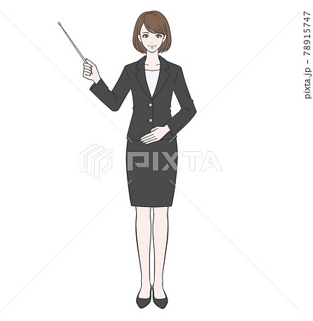 指し棒で説明をするスーツの女性のイラスト素材