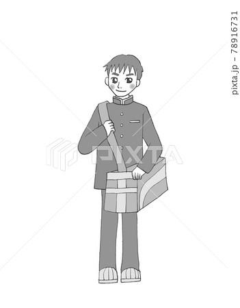 中学生 男子 冬服 黒白のイラスト素材