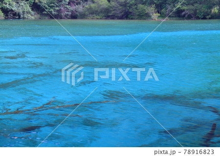 中国四川省　九寨溝の湖沼群　五花海の青い水 78916823