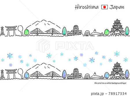 冬の広島の街並みのシンプル線画セット 78917334