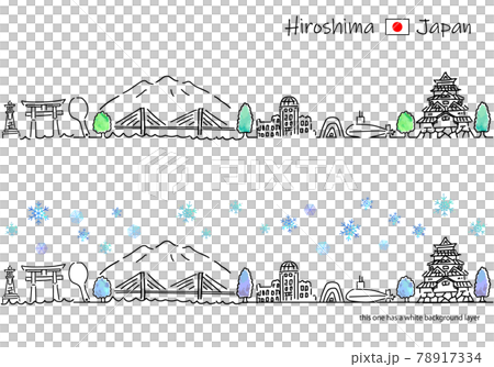 冬の広島の街並みのシンプル線画セット 78917334