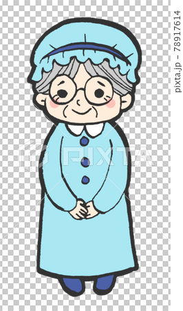 A cute illustration of an old woman who seems to appear in a picture book 78917614