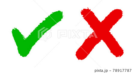Right and wrong icon. hand drawn of Green checkmark and Red cross isolated on white background.Vector illustration. 78917787