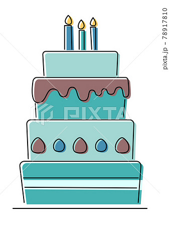 4段重ねのタワーケーキ（チョコミントケーキ）線と塗りのイラスト素材