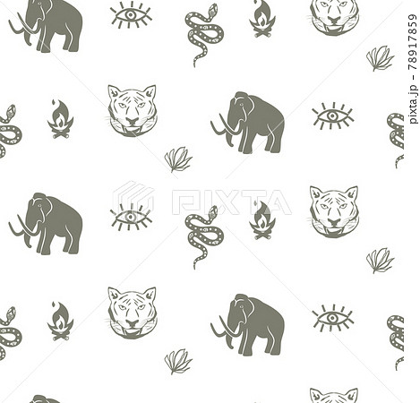 Mammoth seamless pattern with tiger and snake stone age theme background Mammoth seamless pattern with tiger and snake stone age theme background 78917859