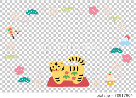 Cute illustration of tiger New Year's card frame Cute illustration of tiger New Year's card frame 78917904