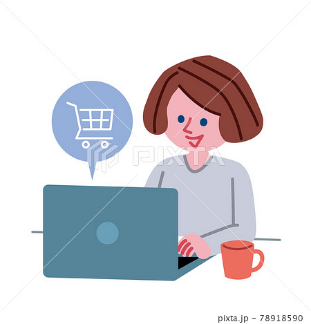 ネットショッピングをしている女性のイラストのイラスト素材