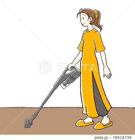 掃除機をかける女性のイラストのイラスト素材 掃除機をかける女性のイラストのイラスト素材