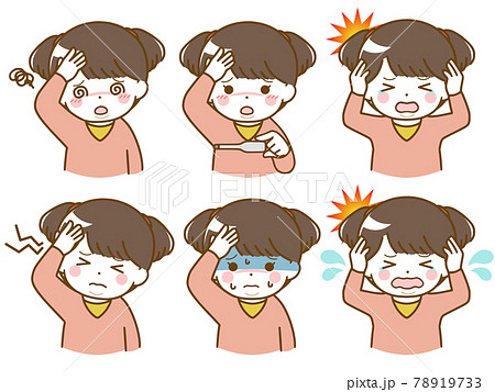頭痛がしている太った幼い少女のイラスト素材