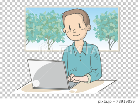 ワーケーションイメージ・テレワークで仕事をする男性 ワーケーションイメージ・テレワークで仕事をする男性 78919859