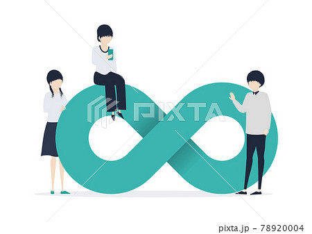 無限大マークと3人の若者のイラスト素材 78920004