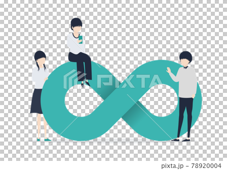 無限大マークと3人の若者のイラスト素材 78920004
