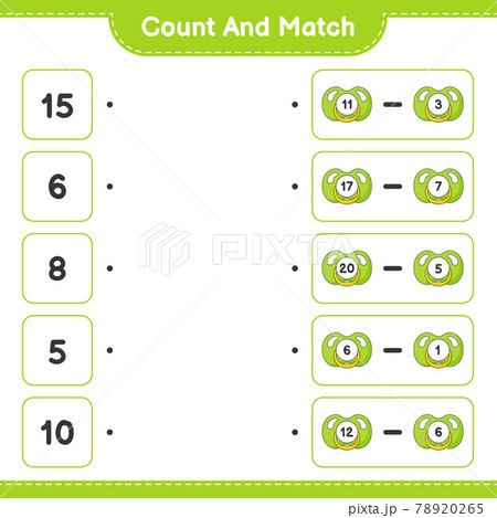 Count and match, count the number of Pacifier and match with the right numbers. Educational children game, printable worksheet, vector illustration 78920265