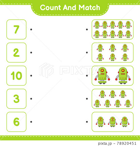 Count and match, count the number of Robot Character and match with the right numbers. Educational children game, printable worksheet, vector illustration 78920451