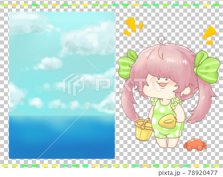 Swimsuit sand play twin tail-chan summer blue sky and sea set green ver 78920477