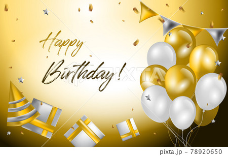 Happy Birthday Card Invitation Celebration Balloon Golden Background 78920650