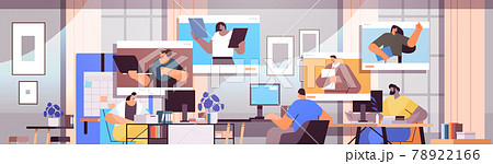 businesspeople discussing with colleagues in web browser windows during video call 78922166