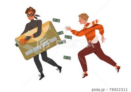 Young Man Chasing Cybercriminal Escaping with His Credit Card Vector Illustration Young Man Chasing Cybercriminal Escaping with His Credit Card Vector Illustration 78922311