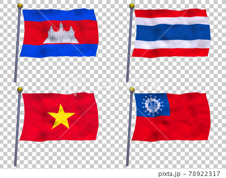 国旗 カンボジア タイ ベトナム ミャンマーのイラスト素材