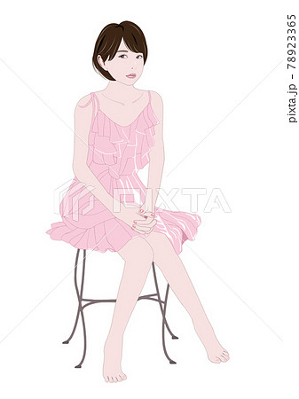 椅子に座る不機嫌な表情の若い女性イラストのイラスト素材