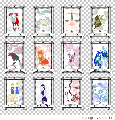 插圖集的花朵和十二星座 78924013