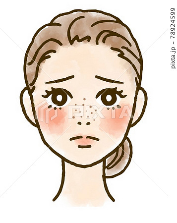 毛穴に悩む女性の顔イラストのイラスト素材