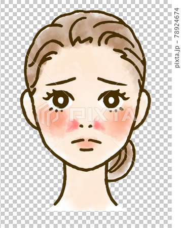 小鼻の赤みに悩む女性の顔イラスト 78924674