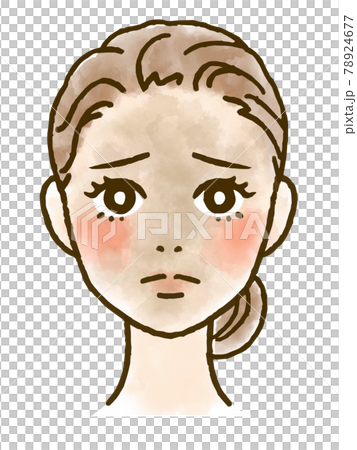 くすみに悩む女性の顔イラストのイラスト素材
