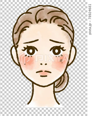 シミとほくろに悩む女性の顔イラスト 78924681