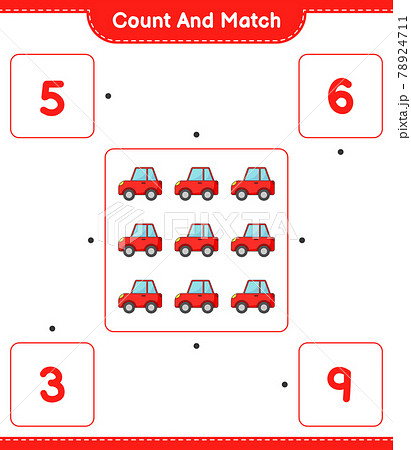 Count and match, count the number of Car and match with the right numbers. Educational children game, printable worksheet, vector illustration 78924711