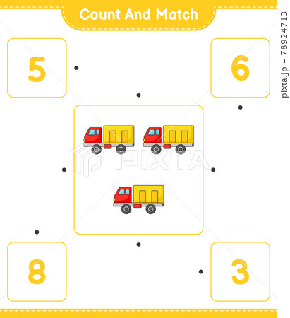 Count and match, count the number of Lorry and match with the right numbers. Educational children game, printable worksheet, vector illustration Count and match, count the number of Lorry and match with the right numbers. Educational children game, printable worksheet, vector illustration 78924713
