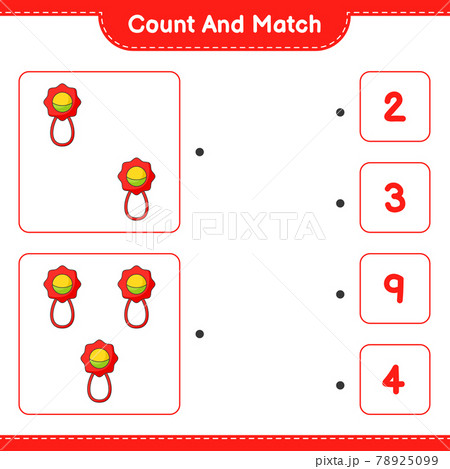 Count and match, count the number of Baby Rattle and match with the right numbers. Educational children game, printable worksheet, vector illustration Count and match, count the number of Baby Rattle and match with the right numbers. Educational children game, printable worksheet, vector illustration 78925099