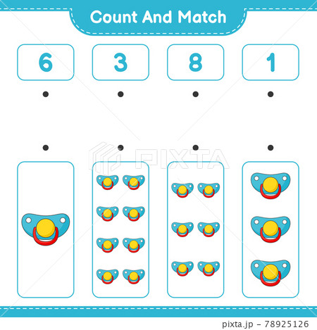 Count and match, count the number of Pacifier and match with the right numbers. Educational children game, printable worksheet, vector illustration Count and match, count the number of Pacifier and match with the right numbers. Educational children game, printable worksheet, vector illustration 78925126