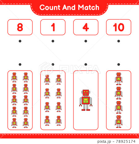 Count and match, count the number of Robot Character and match with the right numbers. Educational children game, printable worksheet, vector illustration 78925174