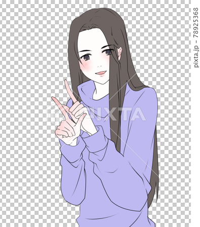 イラスト素材 指差す若い女性のイラストのイラスト素材