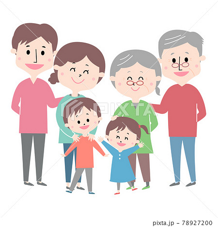 両親と子供と祖父母の家族のイラスト素材 7270