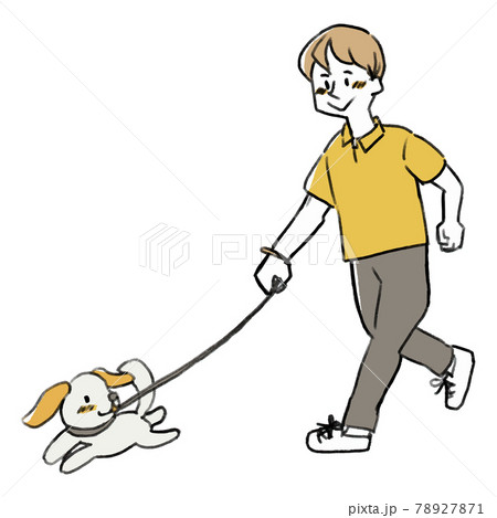 犬の散歩をしている男性のイラスト素材