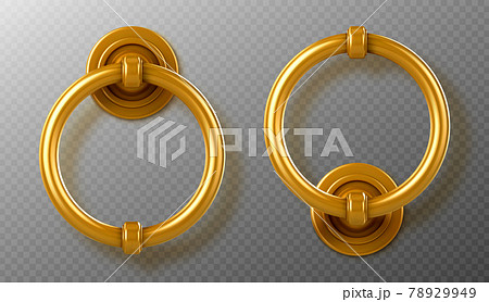 Realistic gold door knocker handles, ring knobs 78929949