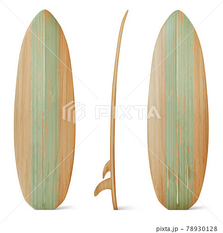 Wooden surfboard front, side and back view Wooden surfboard front, side and back view 78930128