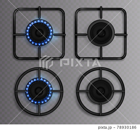 Vector realistic gas burners with blue flame 78930186